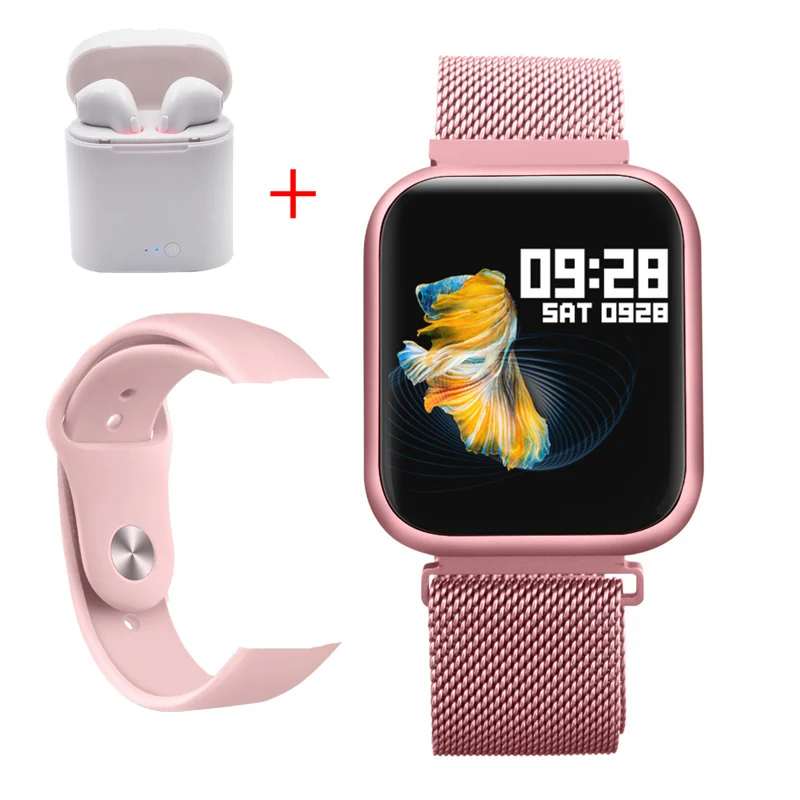pink add headest P80 Смарт-часы браслет кровяное давление монитор сердечного ритма шагомер фитнес-трекер Смарт-браслет для IOS Android huawei PK IWO Q1 - Цвет: pink add headest
