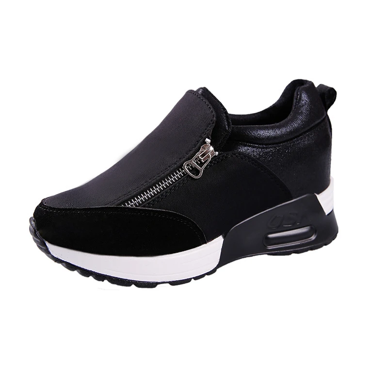 Size 35-42 Women Sneakers Thick Bottom Denim Wedge Female PU+Canvas Shoes Platform Breathable Zipper Casual | Обувь