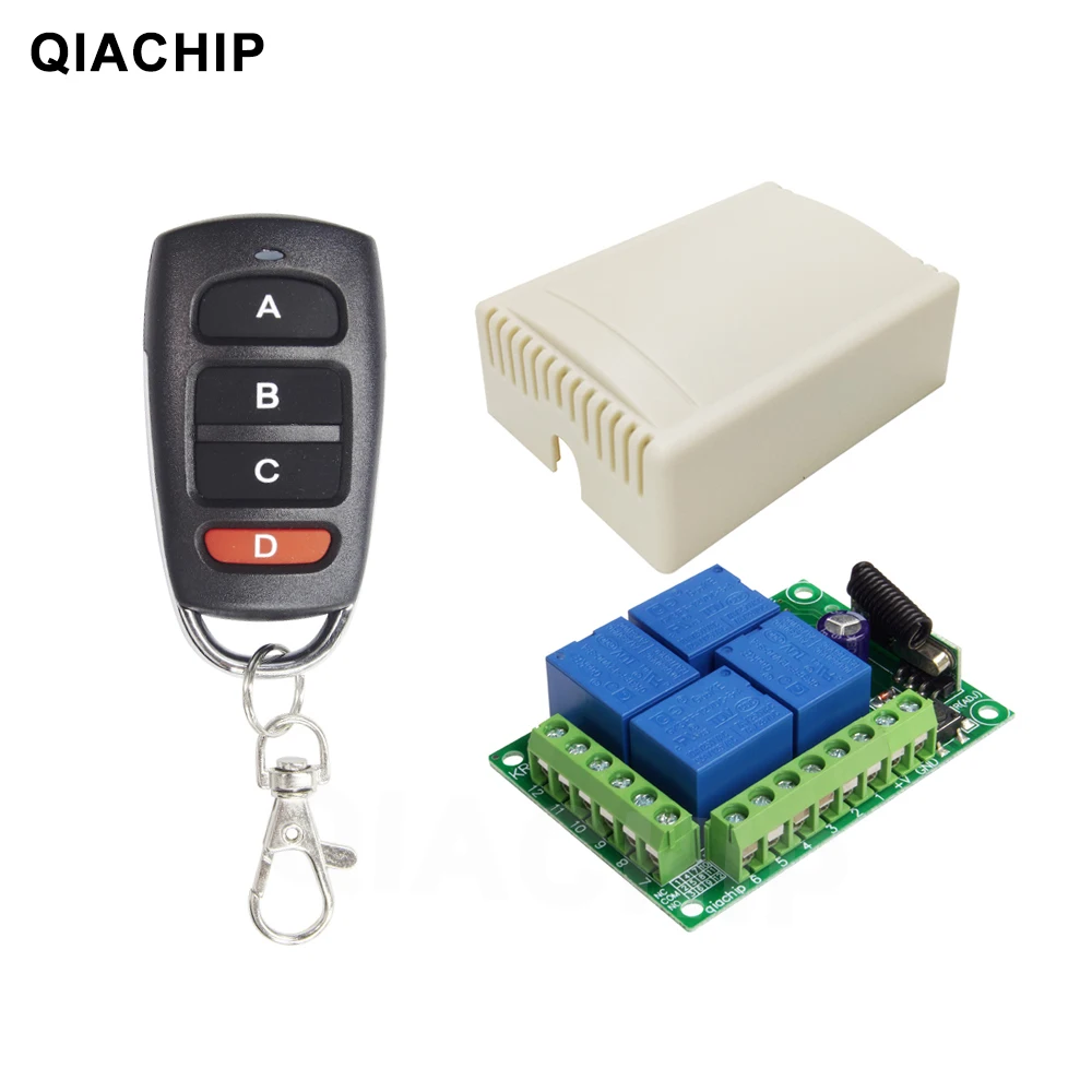 

QIACHIP 433Mhz Universal Wireless Remote Control Switch DC12V 4CH Relay Receiver Module Transmitter DIY LED Motor Garage Door