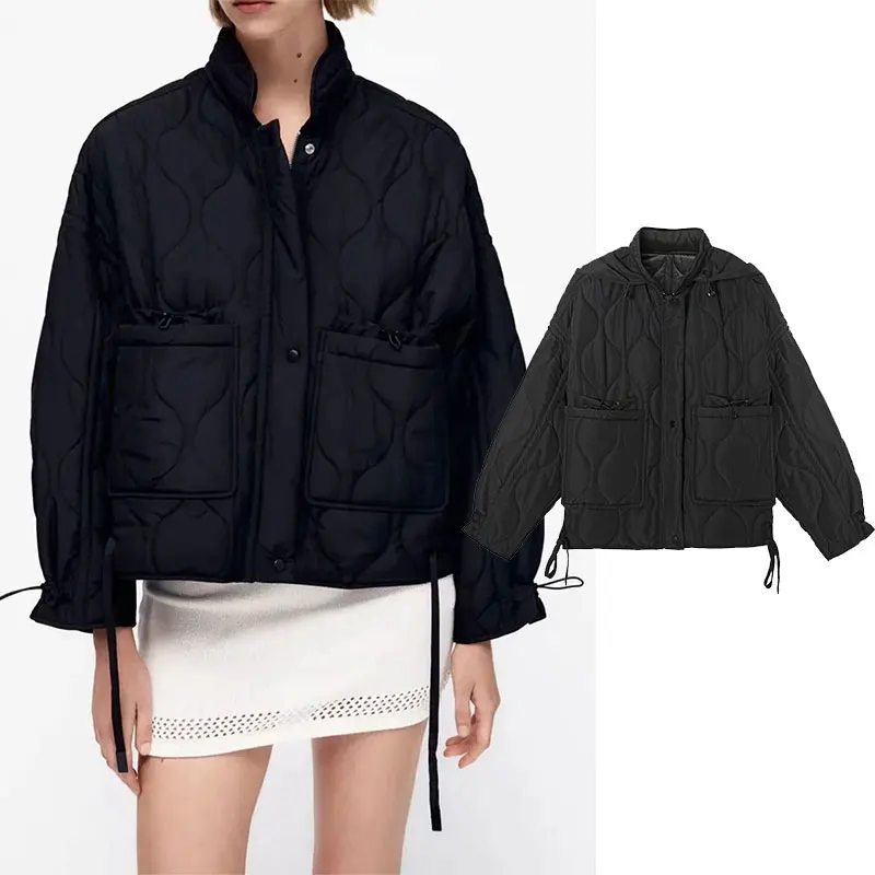 

PPYQYKX Za Women‘s autumn Winter 2021 Big pocket Streetwear Oversized Parkas Coat Casual Long Sleeve Female down Jackets top