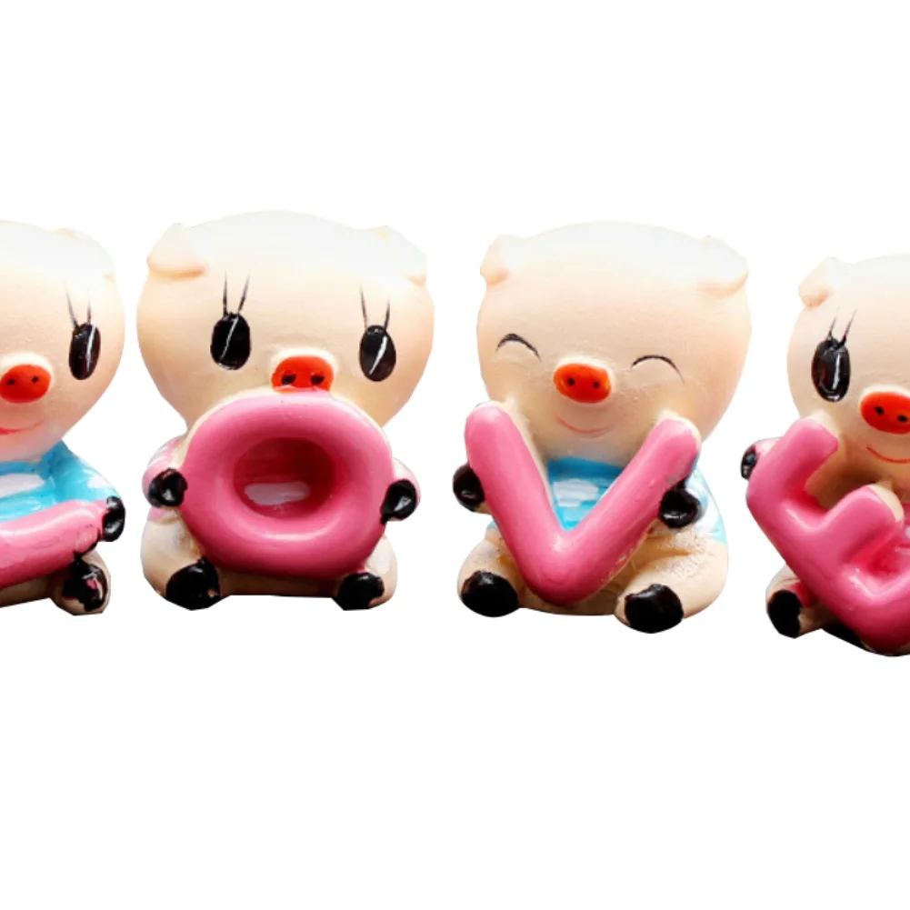 4Pcs/Set Letter LOVE Cartoon Funny Piggy Figurine Car Interior Toy Ornament Good Luck Decorations Dashboard Toys | Автомобили и