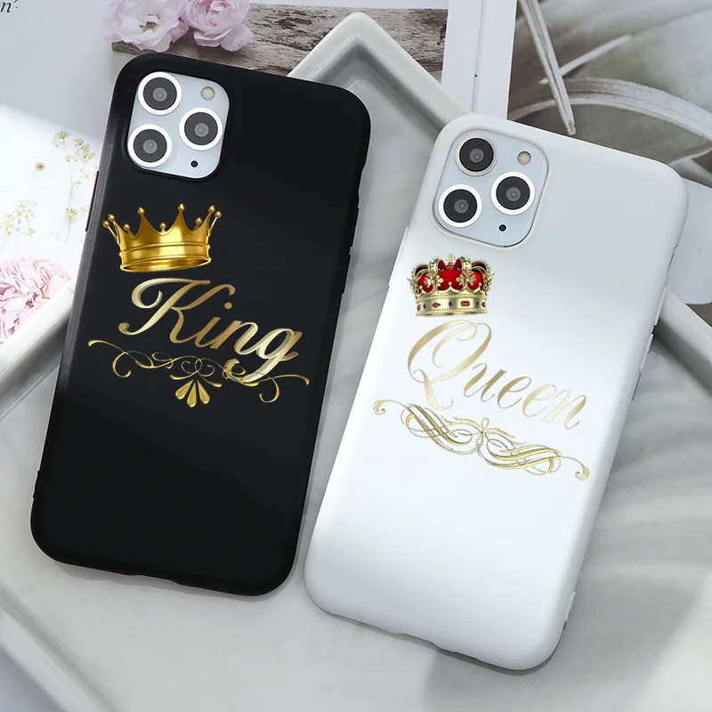 King Queen Корона пара чехол для iPhone 12 11 Pro XS Max X XR SE 2020 силиконовый 7 8 6 6S Plus 5 5S