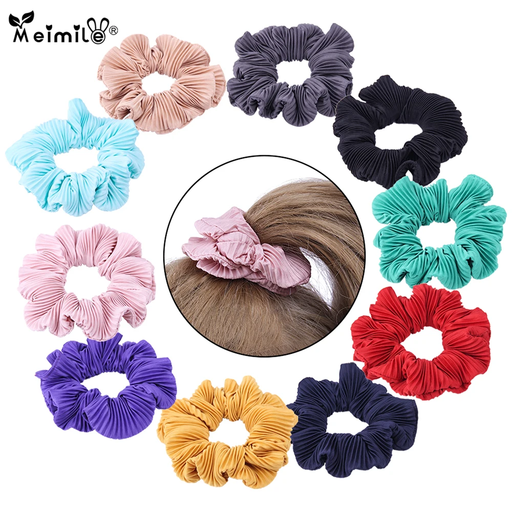 

2019 модная однотонная Цветочная эластичная резинка для волос, аксессуары для волос, креативная трендовая плиссированная тканевая веревка д...