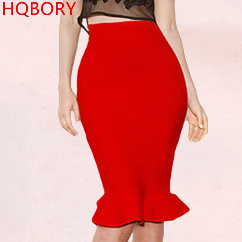 Красный 2020 Новая мода Высокая талия Русалка труба эластичные трикотажные