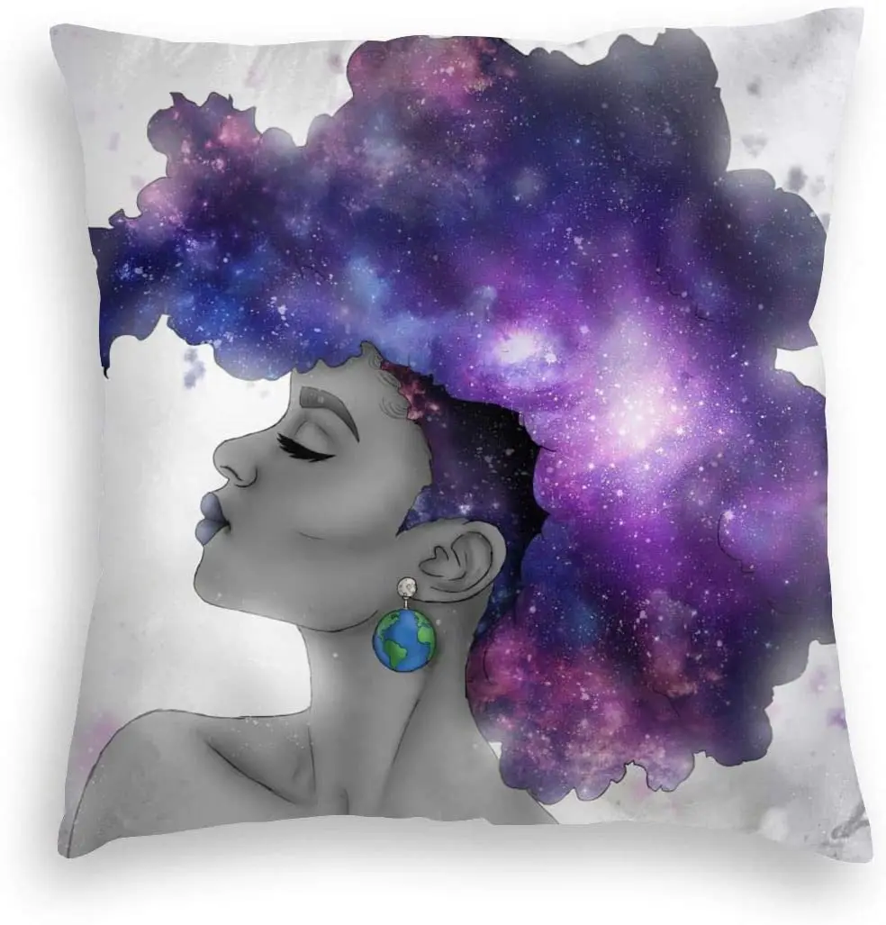 

Purple Starry African Girl Cool Print Velvet Soft Square Pillow Case Case Home Decor Cushion Cover18 x 18Inches