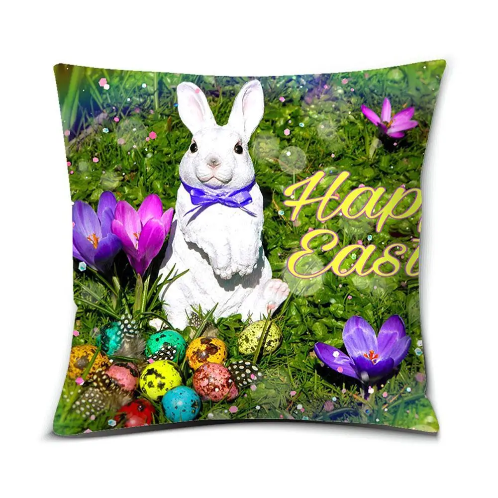 

Easter Egg Rabbit Linen Cushion Cover Sofa Office Pillowcase Party Car Cover Decor Easter Cushion Decor Home Cushion N3V6