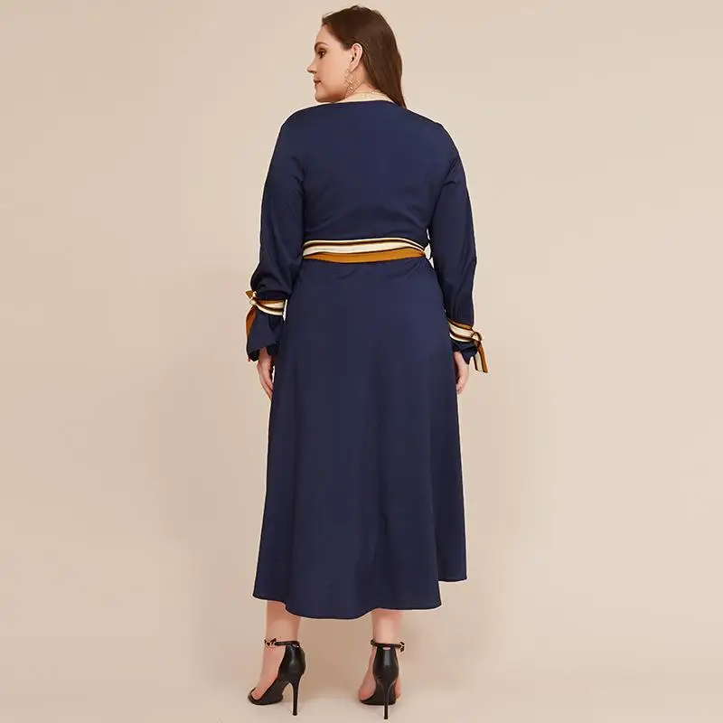 

Woman Long Dress Plus size V-neck straps fashion striped stitching loose fashion large size women's clothing OL Casual Vestidos