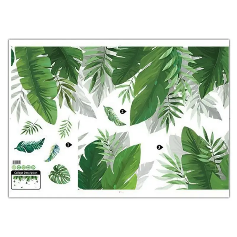

Decorative Vinyl Wall Sticker Tropical Jungle Green Leaves Living Room Bedroom Removable Plant 3D Art Wall Decor Mural Decal