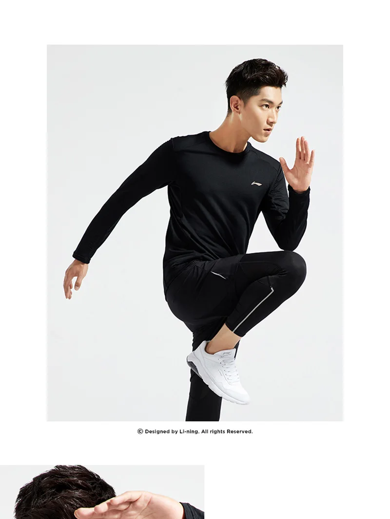 Li-Ning Мужская футболка для бега, длинный рукав, теплый корпус, 95% полиэстер, 5% спандекс, обычная посадка, подкладка, спортивные топы ATLN141 MTL996