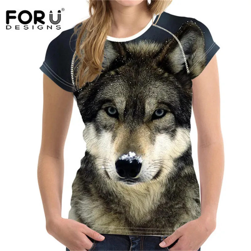 FORUDESIGNS/женская футболка с 3D принтом волка, кроп-топы, женские футболки с коротким рукавом, крутая футболка для девочек, Roupa Feminina, женские каваи - Цвет: 6834BV