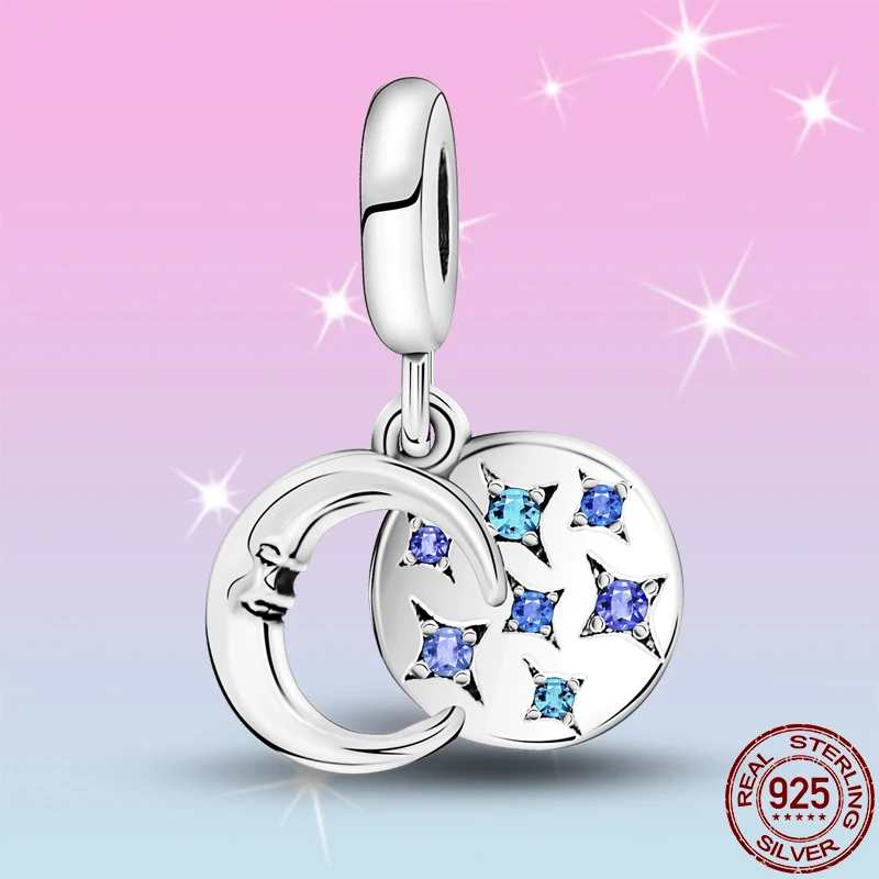 

HOT SALE 100% Silver Color Star And Moon Pendant Charms Beads Fit Original Pandach Bracelet For Women Jewelry Gift