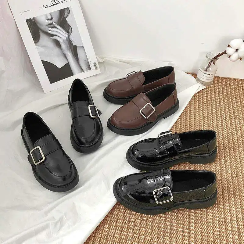 Женские кожаные туфли в британском стиле простые ретро на плоской подошве