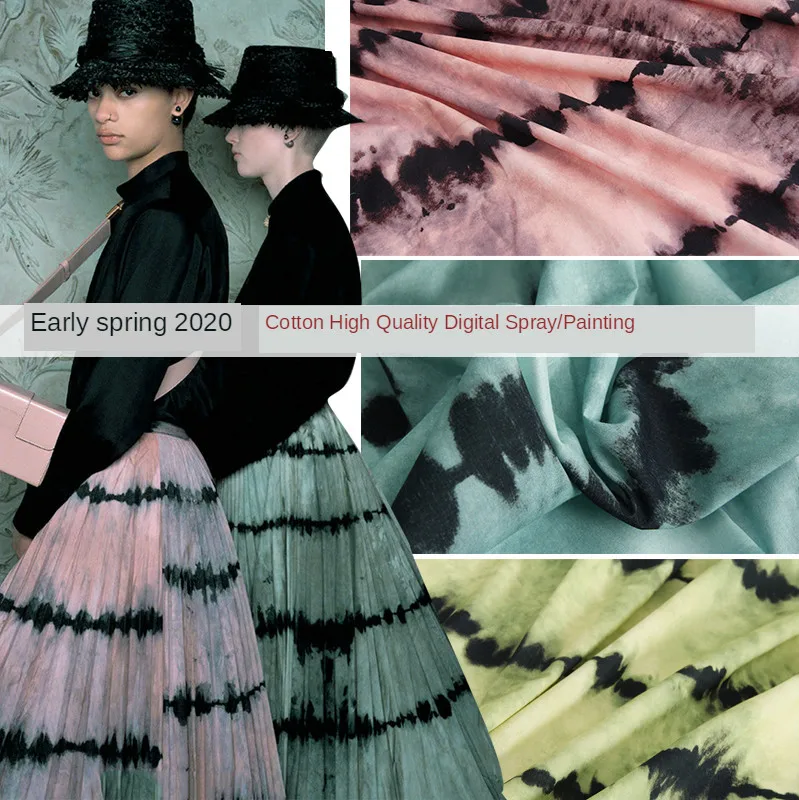

New 100% Cotton Spring and Summer Tie-Dye Effect Digital Spray /Painting Pleated Skirt Fashion Fabric Custom Exquisite 3 Colors
