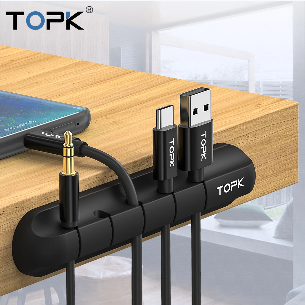 TOPK Cable organizador personalizado Cable USB de silicona soporte escritorio ordenado gestión Clips titular del Cable para el ratón Cable de auriculares organizador