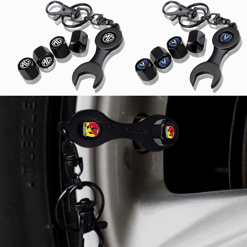 

5pcs Car Metal Black Tire Valve with Wrench for Land Rover 2021 Evoque Rc Santana Velar Freelander 1 2 Discovery Car Accessories