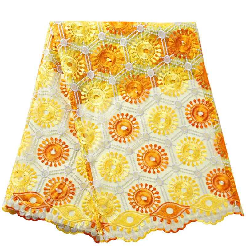 Лидер продаж африканская кружевная ткань с бисером вышивка Цветочная