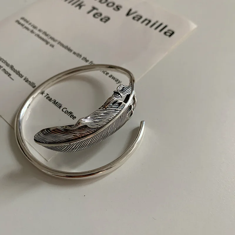 

Woman Silver 925 Jewelry Fashion Personality Punk Party Bracelets Retro Feather Bangle Simplicity Temperament Women Bracelet