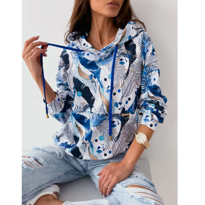 

Printed Loose Hooded Sweatshirt women 2021 autumn new Fashion New Long Sleeve Top