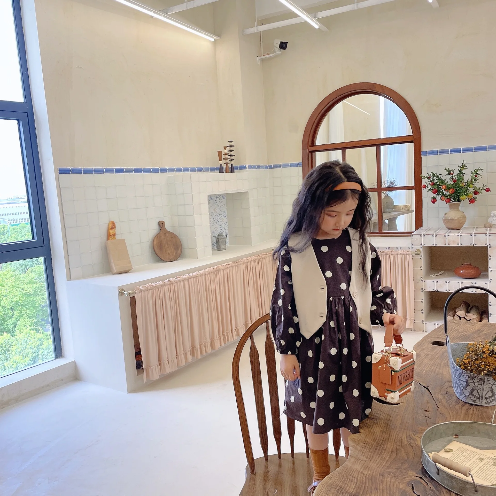 

Girls Autumn Suit Children's Polka Dot Long Sleeve Dress + Vest Two-piece Suit Kids Boutique Clothing Wholesale Fashion Sets