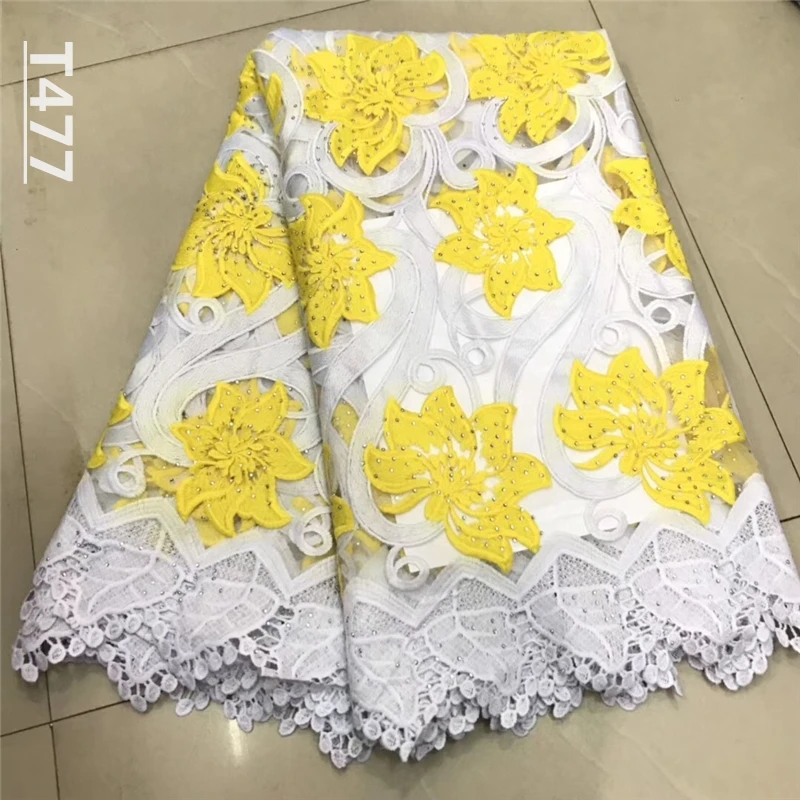 Желтая белая высококачественная нигерийская Свадебная африканская кружевная