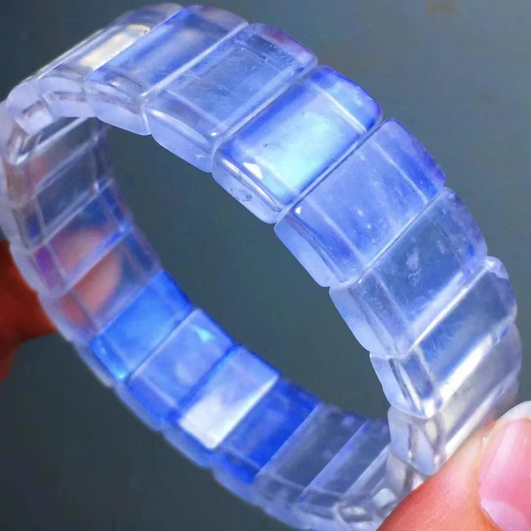 

Natural Blue Light Moonstone Clear Rectangle Beads Bracelet Bangle 16.3x8.7x6.2mm Women Men Jewelry Moonstone Beads AAAAA