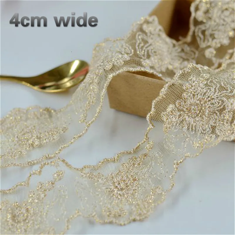 

4cm Wide Exquisite Embroidery Mesh Gold Thread Tulle Lace DIY Neckline Cuff Skirt Swing Dress Bouquet High-end Gift Boxed Ribbon