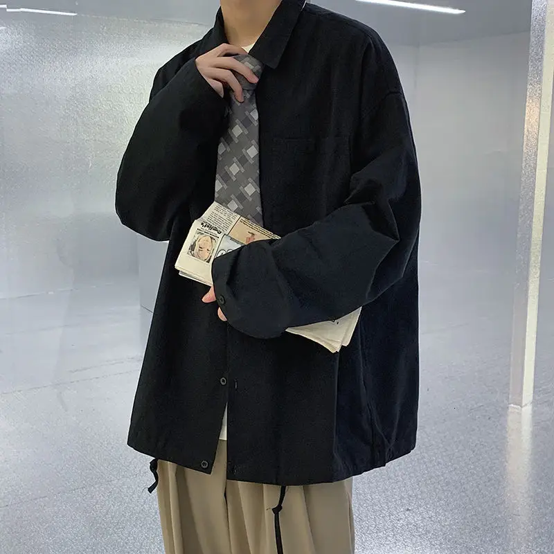 

Men long-sleeved shirt's 2021 spring and autumn new solid color shirt large size M-5XL retro all-match jacket youth campus Men