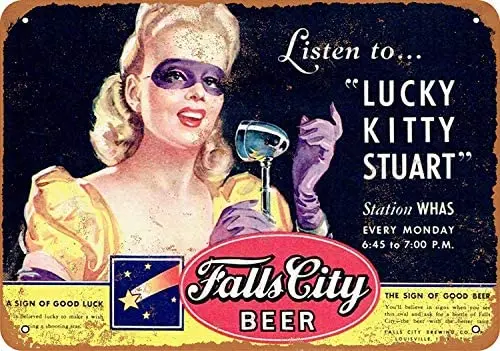 

Metal Sign - Vintage Look Falls City Beer and Lucky Kitty Stuart WHAS 8 x 12 Inches