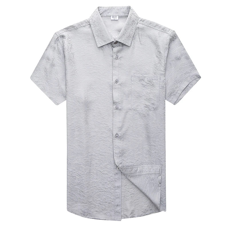 

Male Silk Shirts Summer 100% Pure Silk Clothes Short Sleeve Floral Soft Silk Dress Shirts for Male