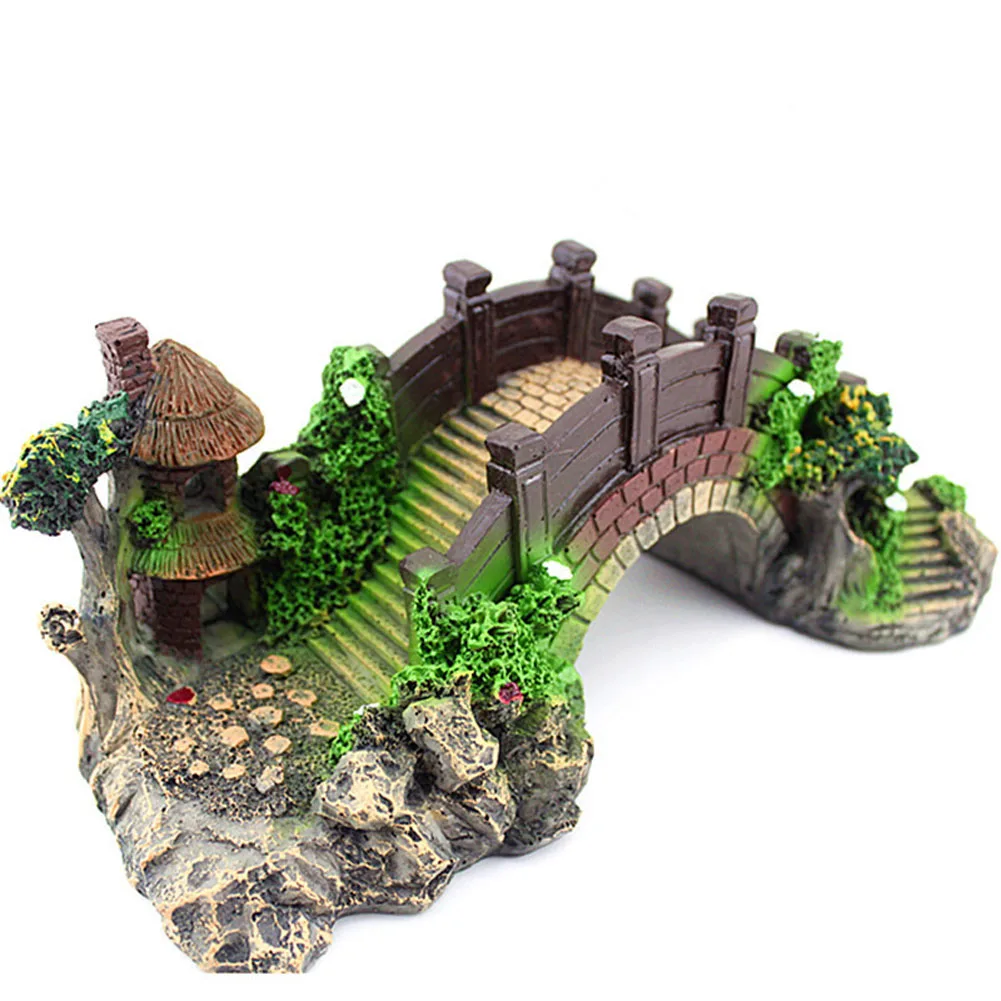 Аквариум Украшение мост скала поддельный камень пейзаж павильон в виде дерева из