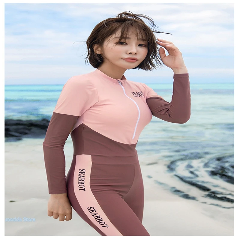 

2021 new one-piece diving suit swimsuit conservative quick-drying solid color sunscreen surfing suit