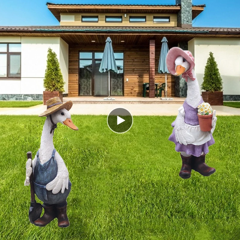 

36cm Large Size Resin Straw Hat Idyllic Duck Garden Couple Duck Cartoon Animal Duck Yard Garden Decoration jardin decoración