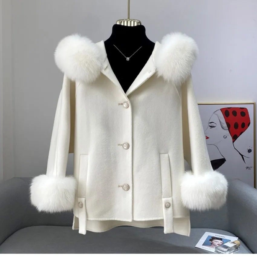 

2021 Ladies Stylish Casual Loose Fox Hooded Jacket Women's Coats Real Fur Women Winter Thick Clothes
