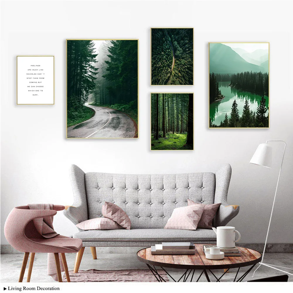 

Mountain Lake Forest Wall Art Poster Road Travel Landscape Canvas Painting Quotes Art Prints Nordic Pictures Living Room Decor