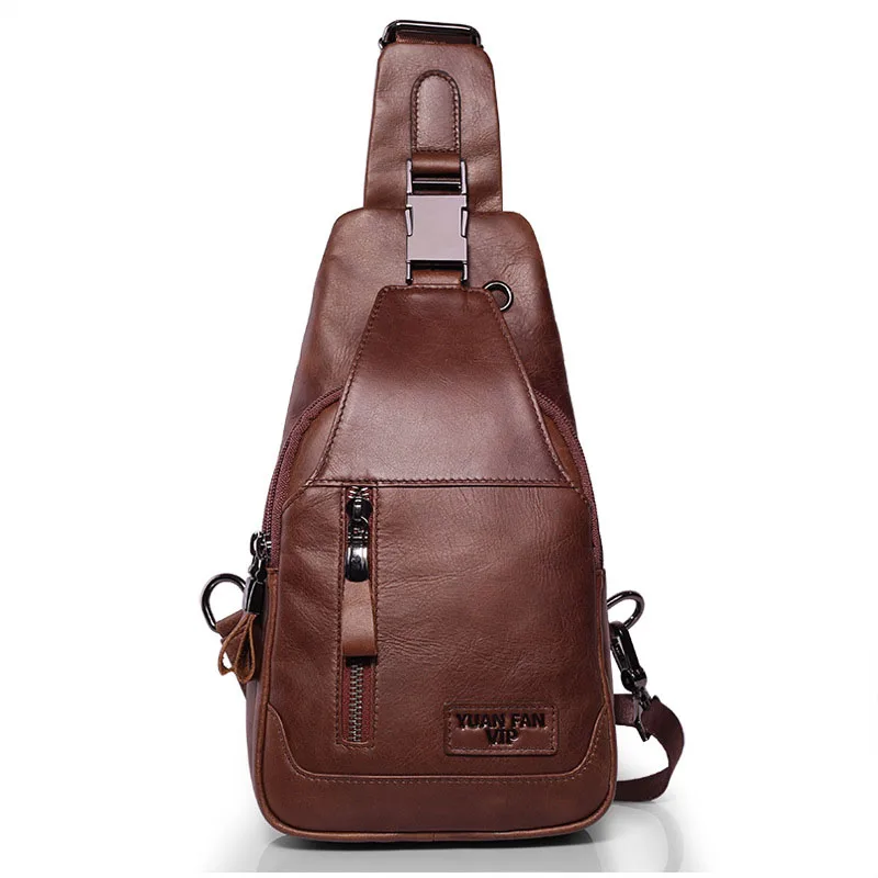 Genuine Leather Casual Men's Sling Chest Pack Crossbody Shoulder Bag Men Messenger Bags For Travel Zipper Style Design |