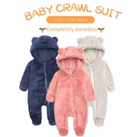 new cute bear newborn baby boy girl clothes long sleeve hoodes zipper baby romper clothes autumn winter 0 12m infant clothing