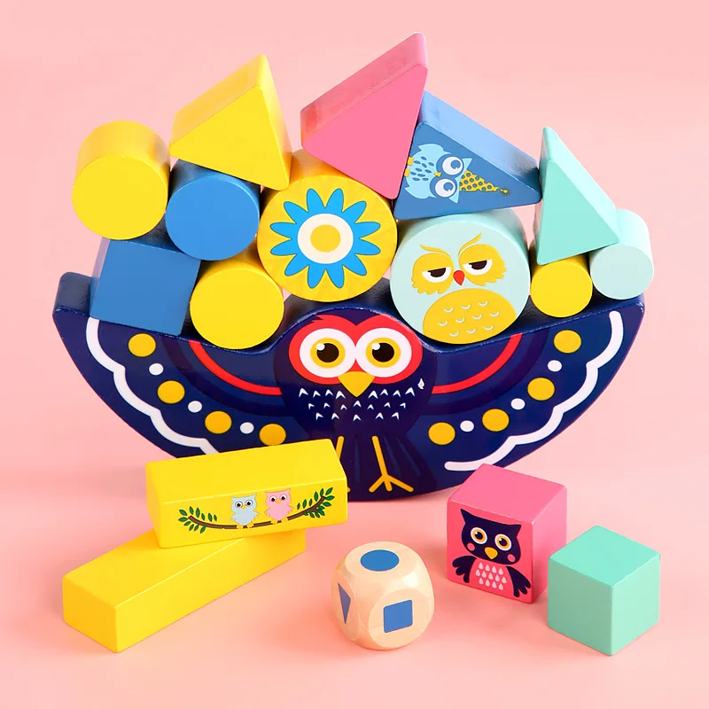 

Montessori Wooden Animal Balance Blocks Children Stacking High Geometric Building Block Games For Kid Early Educational Toy