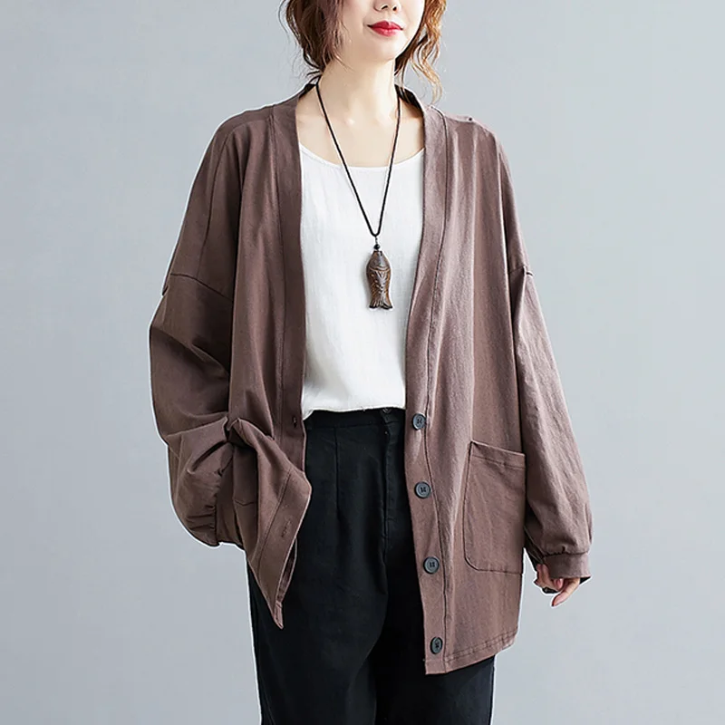 

Vintage Tribal Knitted Cardigan Coat Plus Size Loose Casual Solid V-Neck Full Sleeve Jacket Women'S Autumn New Korean Wild Top