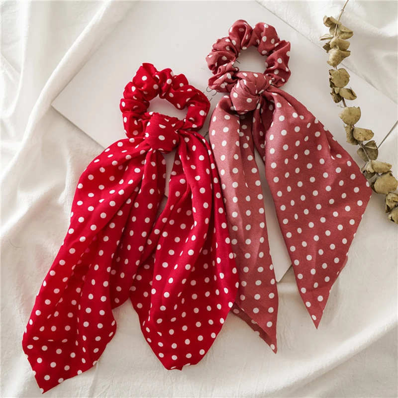 

Dot Point Printed Hair Ribbons Scrunchies Streamers Bowknot Scrunchies Elastic Hair Band Hair Ties Rope Accessories Headwear New