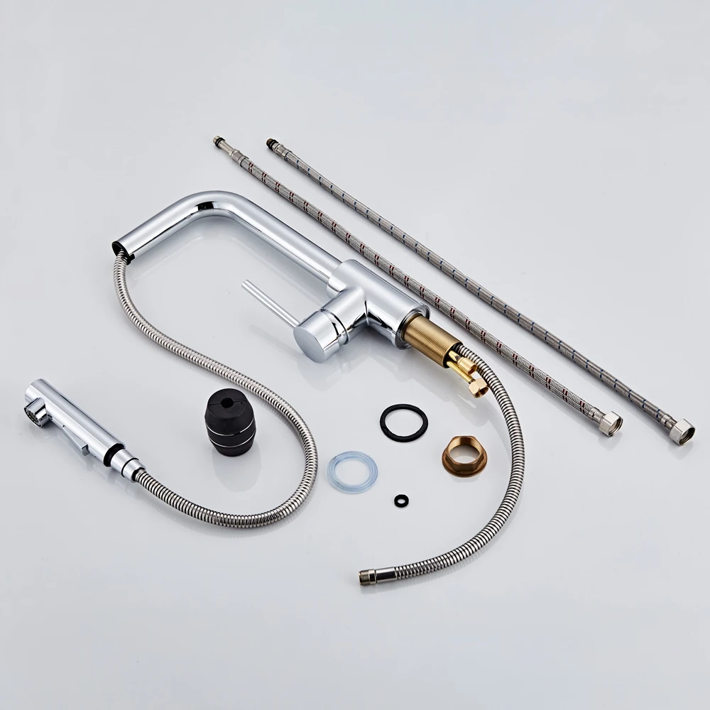 

Kitchen Faucets Chrome Single Handle Pull Out Kitchen Tap Single Hole Handle Swivel 360 Degree Water Mixer Tap Mixer Tap CF-9116