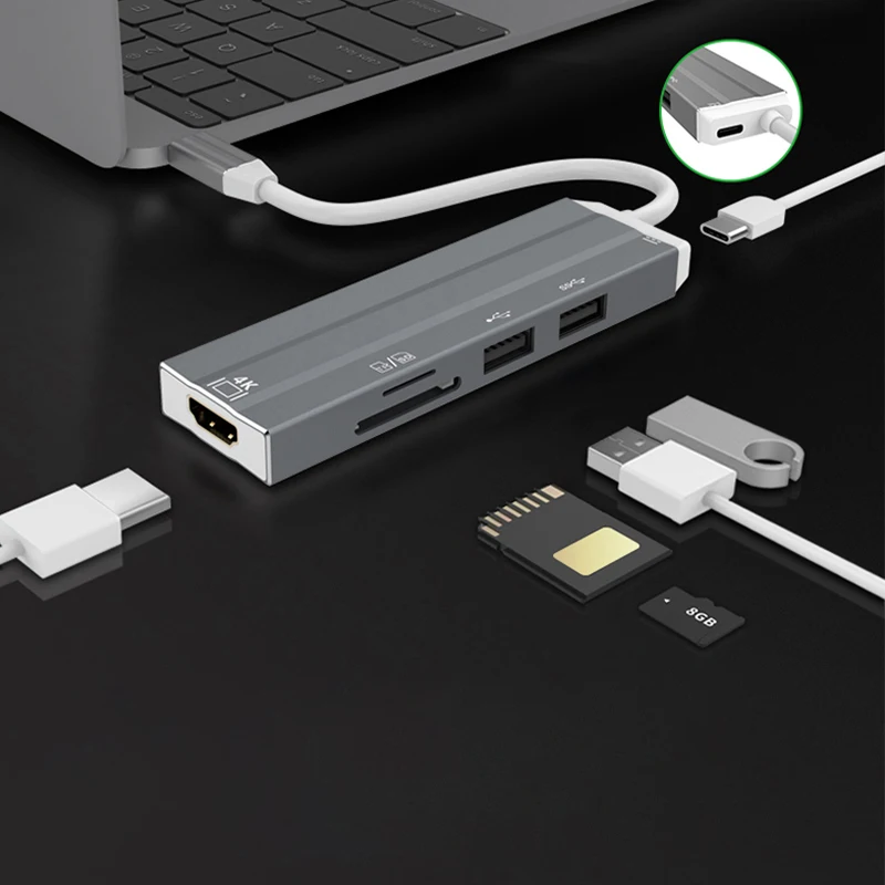 VLAMPO 4 in 1 Multi USB3.0 HUB Expansion Dock Convert 4k Type C to HDMI 4Ports Adapter for SD TF Card Reader For Macbook | Компьютеры и