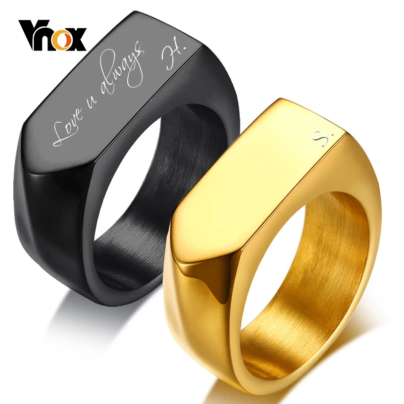 

Vnox Customize Rings for Men Punk Bullet Flat Top Signet Band Stainless Steel Fraternal Rings Gothic Personalize Name Initial