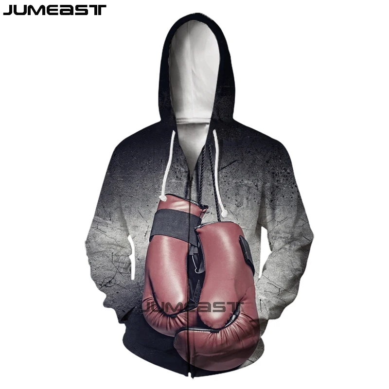 Jumeast Men Women 3D Sweatshirts Hanging Boxing Gloves Oversized Coat Streetwear Casual Jacket Pullover Spring Zipper Hoodies | Мужская