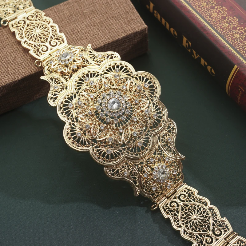 

Moroccan Wedding Belt Adjustable Metal Wide Flash Belt Carved Lady's Chain Belt Lady's Flower Belt French Fashion Belt