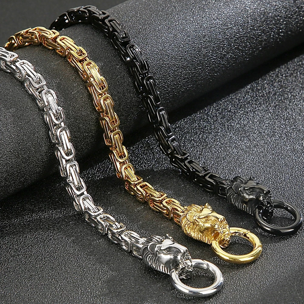 

Punk Vintage Gold Color Lion Head Link Necklace Men Hiphop Stainless Steel Byzantine Chain Choker Necklaces Fashion Jewelry