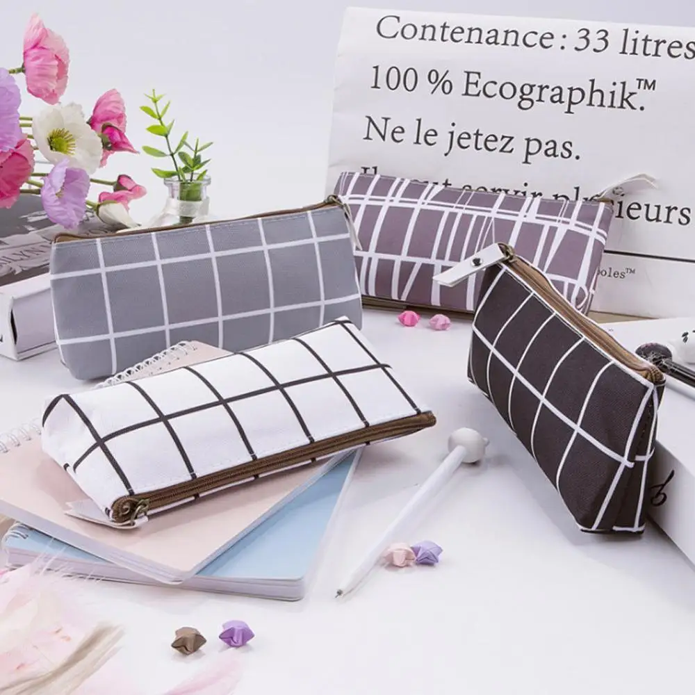 Канцелярский полосатый холщовый чехол для карандашей школьная сумка простой