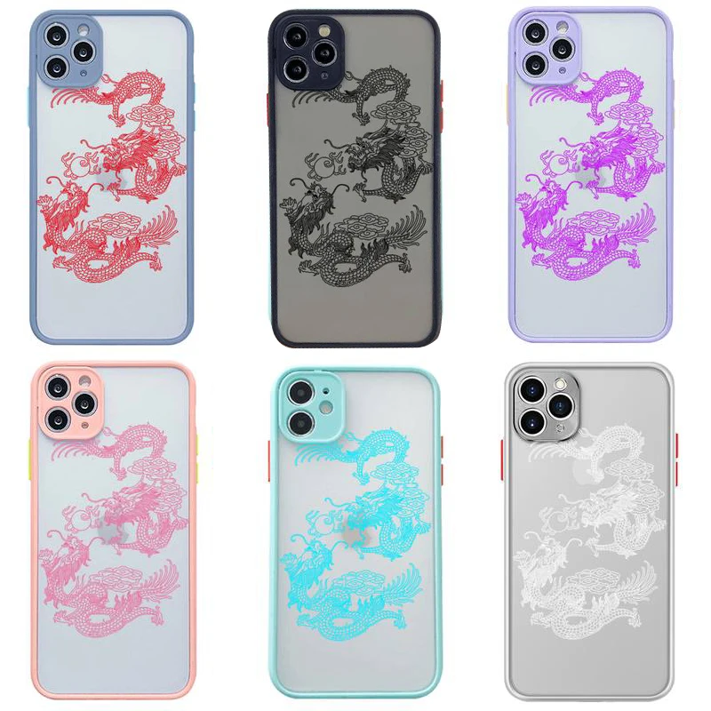 Fashion Dragon Animal Pattern Phone Case For iphone 12 11 Pro Max Mini XS 8 7 Plus X SE 2020 XR Matte Transparent Light Cover |