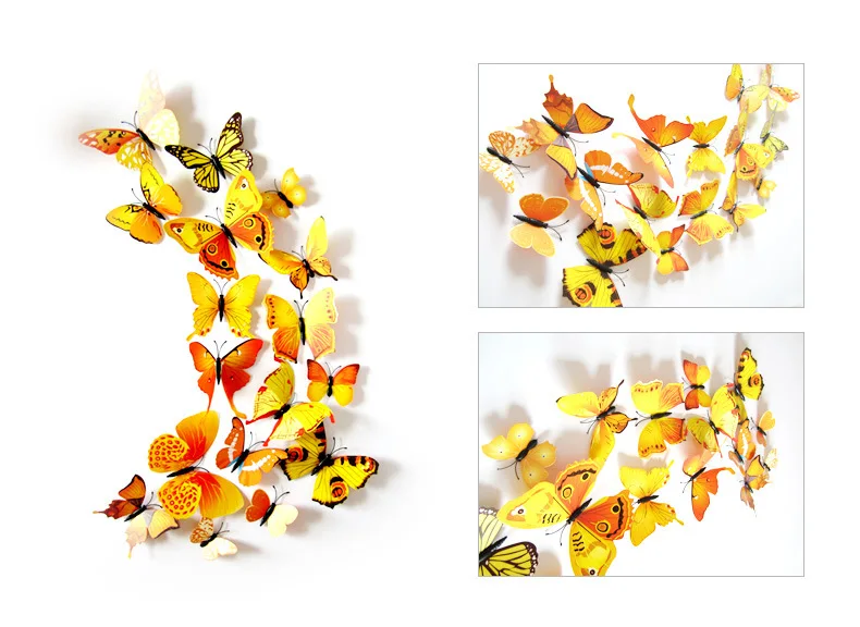 12pcs nonluminous Светящиеся магниты на холодильник, 12 шт., 3D дизайн бабочки, Переводные художественные наклейки, для комнаты, магнитные, домашний декор, сделай сам, украшение на стену, новейшие - Цвет: 12pcs nonluminous