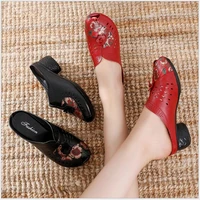 2020 summer shoes fashion fish mouth hollow out cowhide slippers women genuine leather sandals med heels shoes zapatos mujer