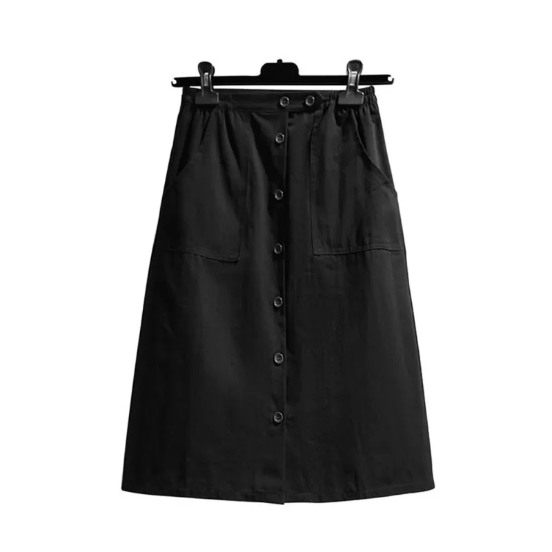 KA0496B Женские юбки, весенние, корейский стиль, миди, длина до колена, элегантные, на пуговицах, высокая талия, юбка, женская, плиссированная, школьная, длинная юбка - Цвет: KA0496B